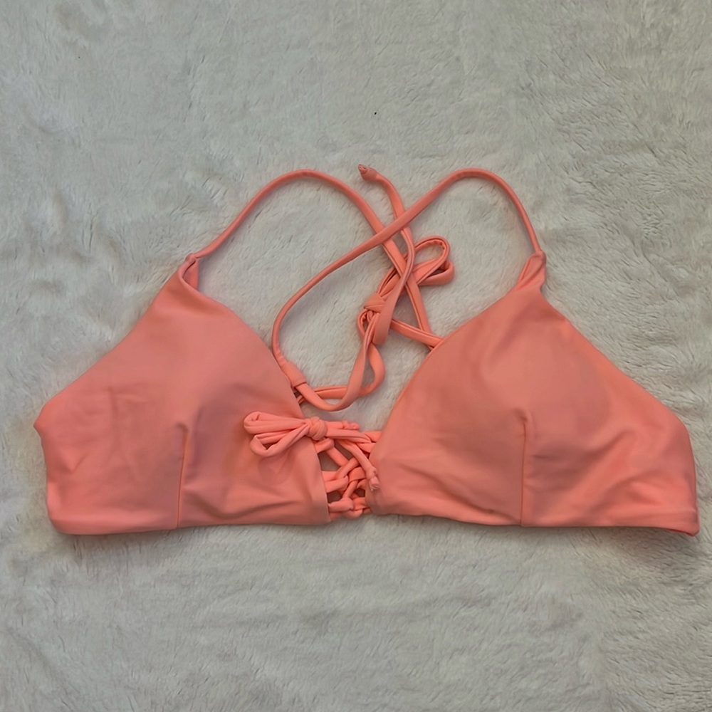 Zaful peach coral tie cross back Bikini Top